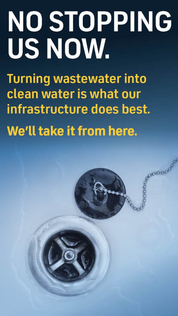 An image of social media artwork talking about infrastructure and featuring an image of a drain.